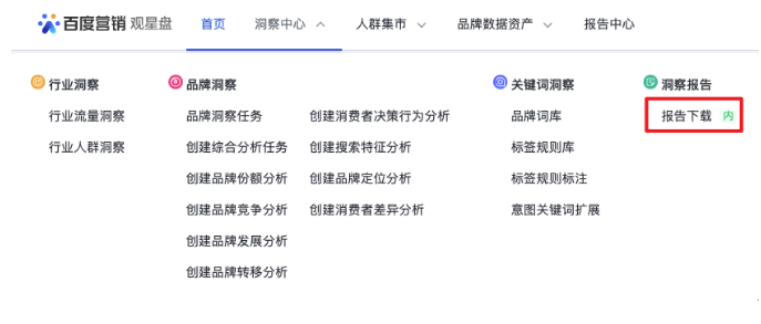 通过洞察中心-洞察报告-报告下载，进入该功能页（洞察报告功能客户不可见，无操作记录）