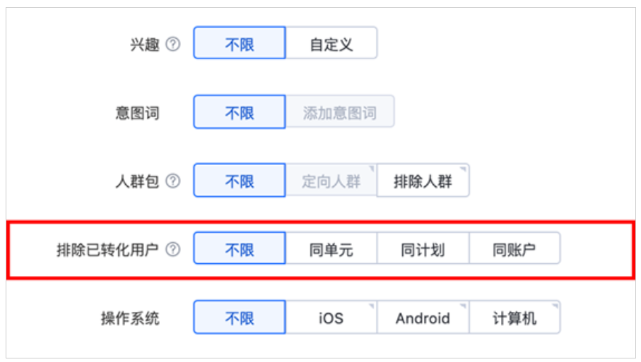 百度广告后台：单元定向新增“排除已转化用户”功能--全流量上线