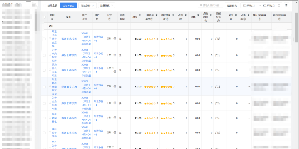 关键词低价跑广泛投放