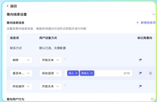 百度广告智能体配置B2B行业新增意向线索设置信息项